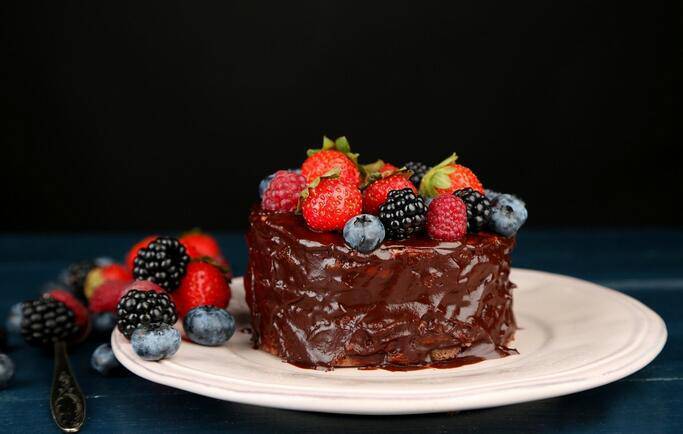 Delicious Strawberry Dark Chocolate Cake Image