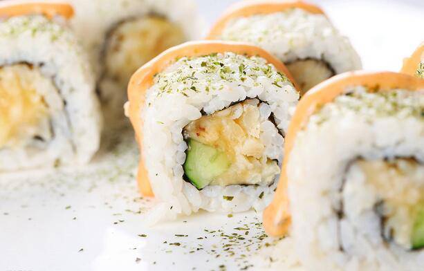 Colorful images of matcha sushi