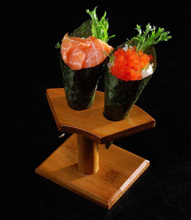 High definition image of hand rolled Japanese salmon sushi
