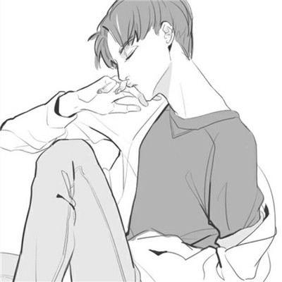 Black and white sketch avatar of a boy feeling sad and lonely, a lonely person and a sad heart