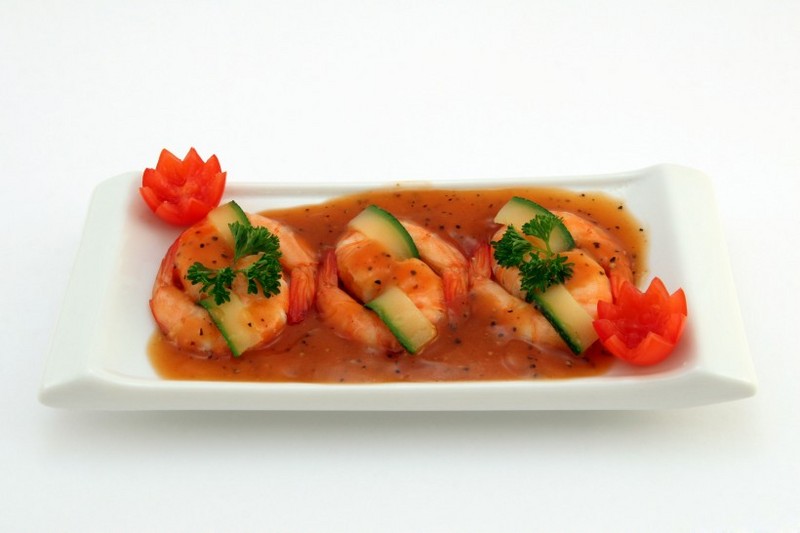 A picture of delicious and beautiful shrimp sushi