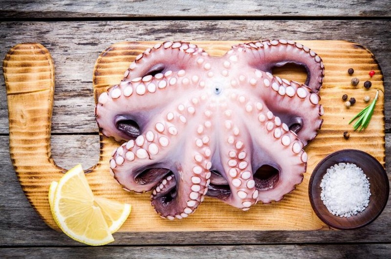 Seafood delicacy with white burnt octopus picture