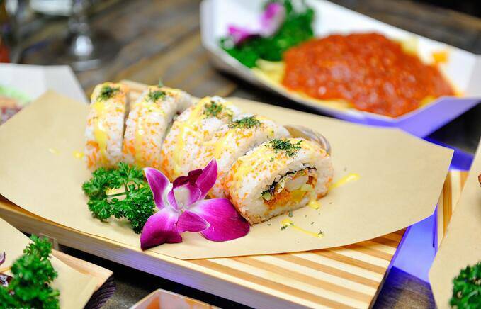 Delicious Japanese seafood sushi Rice and vegetable roll