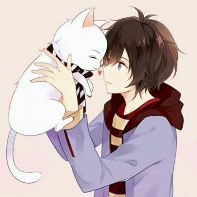 Handsome boy and cute cat photo together, cartoon WeChat avatar, good-looking cartoon animal avatar