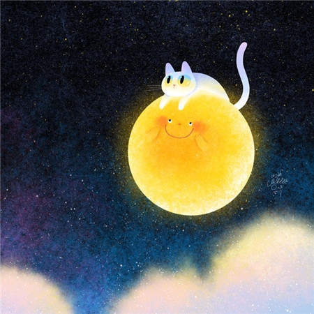 Mid-Autumn Festival Moon Cute Cartoon Cat Dream Background