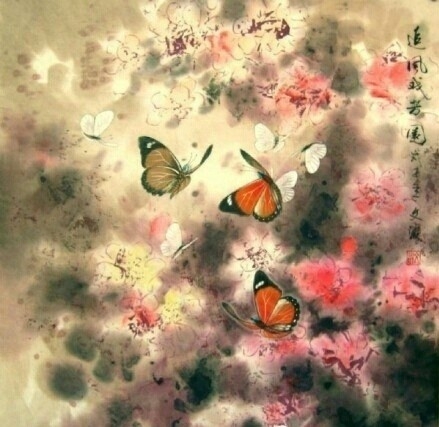 The butterfly in the painting is flapping a pair of wings