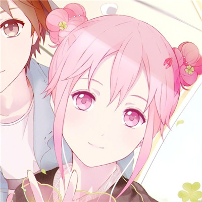 Cartoon version of cute anime couple avatars, left and right. Your words of good morning make me happy all day long
