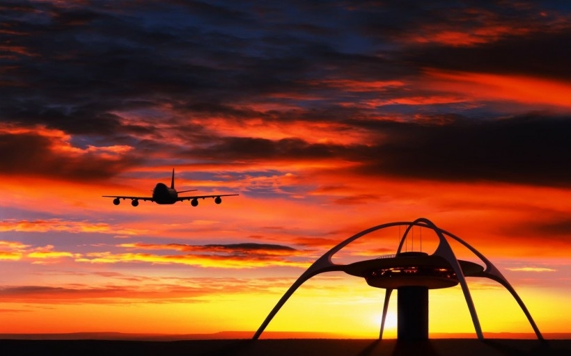 Pictures of colorful clouds and sunset airplanes