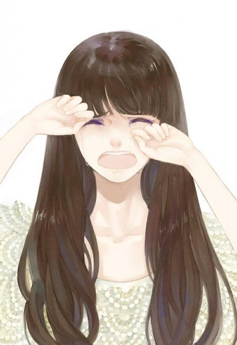 Cute cartoon beauty with long hair crying