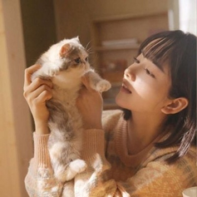 High definition realistic portrait of a girl holding a cat, featuring a beautiful woman and a kitten