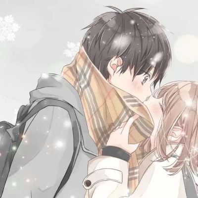 A warm cartoon couple avatar suitable for winter, content, firm, gentle, and ambitious