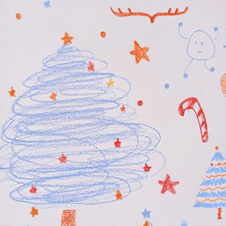 Hand-painted pictures of beautiful and atmospheric Christmas trees. The twinkling star on the top of the Christmas tree.