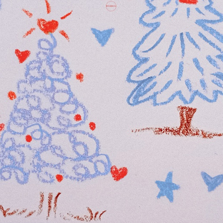 Hand-painted pictures of beautiful and atmospheric Christmas trees. The twinkling star on the top of the Christmas tree.