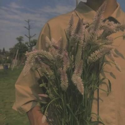 HD picture of a relatively literary half-length man's head holding flowers