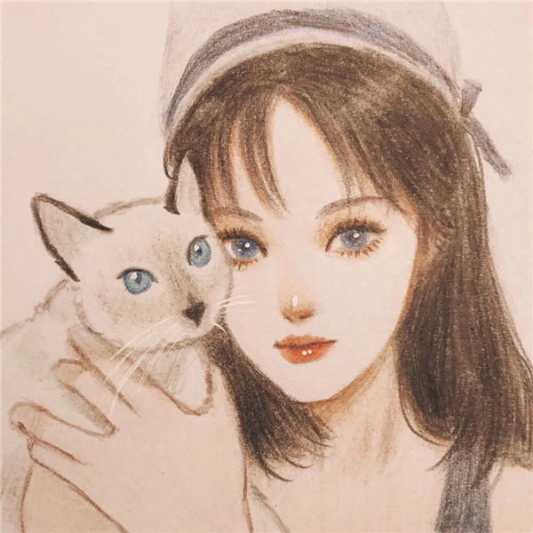 高清动漫少女抱猫图片唯美头像