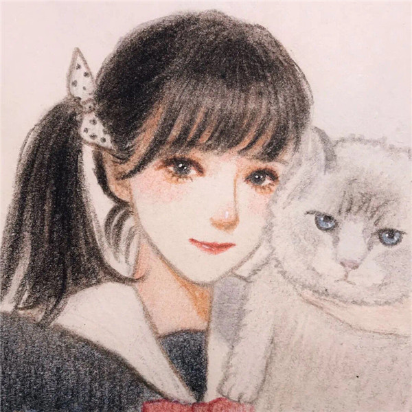 高清动漫少女抱猫图片唯美头像