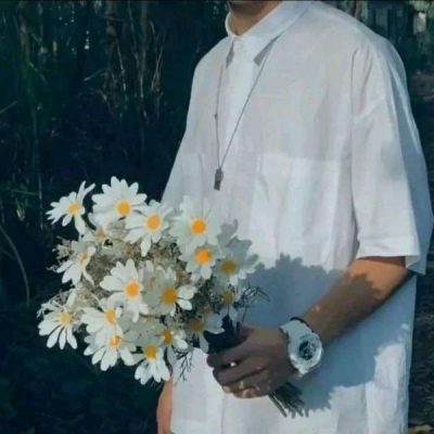 Boy's avatar half body holding flowers