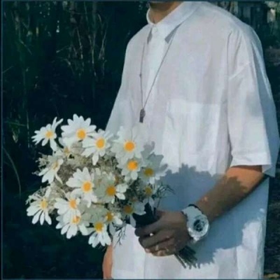 Boy's avatar half body holding flowers