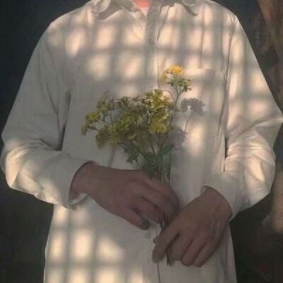 Boy's avatar half body holding flowers