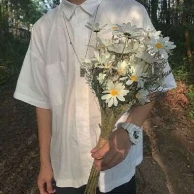 Boy's avatar half body holding flowers