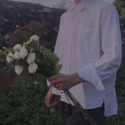 Boy's avatar half body holding flowers