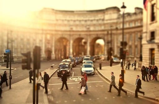 Aesthetic photo album of tilt-shift mirrors in European and American cities