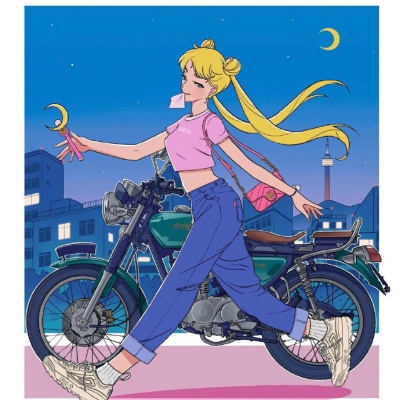 Avatar pictures of the four sisters of Sailor Moon with cars
