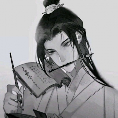 High definition handsome boy antique black and white anime avatar picture