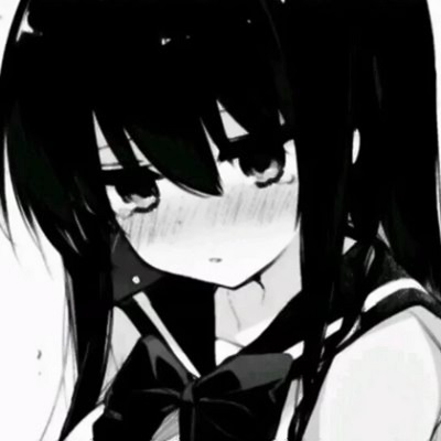 Black and white anime girl's avatar is cold, sad side face Japanese anime girl's avatar