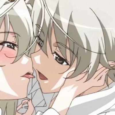 Cute and super interesting cartoon two-dimensional couple heads. Kawaii very cute anime couple heads.