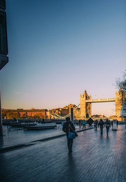A collection of pictures of beautiful London street scenery under the sunset