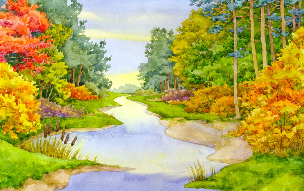 Collection of hand-painted watercolor landscape pictures