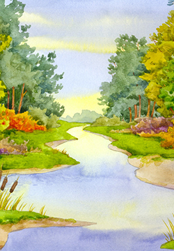 Collection of hand-painted watercolor landscape pictures