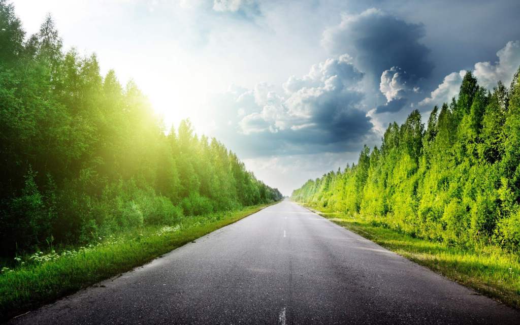 Green tree highway scenery picture material