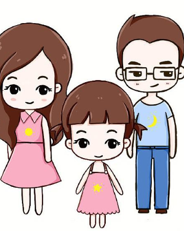 Beautiful cartoon pictures of a family of three