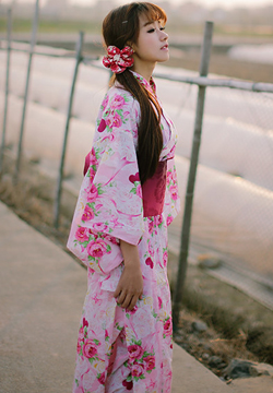 Street photo of innocent beauties in kimono