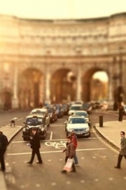 Aesthetic photo album of tilt-shift mirrors in European and American cities
