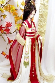 SD doll wearing a glamorous wedding dress, cute and aesthetic pictures